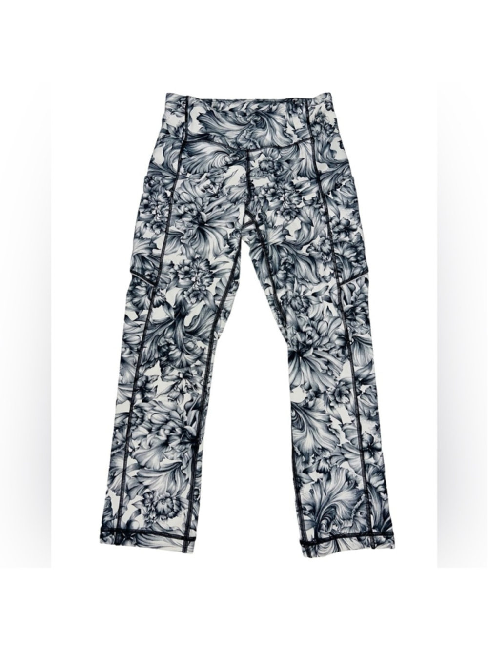 Lululemon Women's Floral Pattern Crop Leggings White Black Size 4